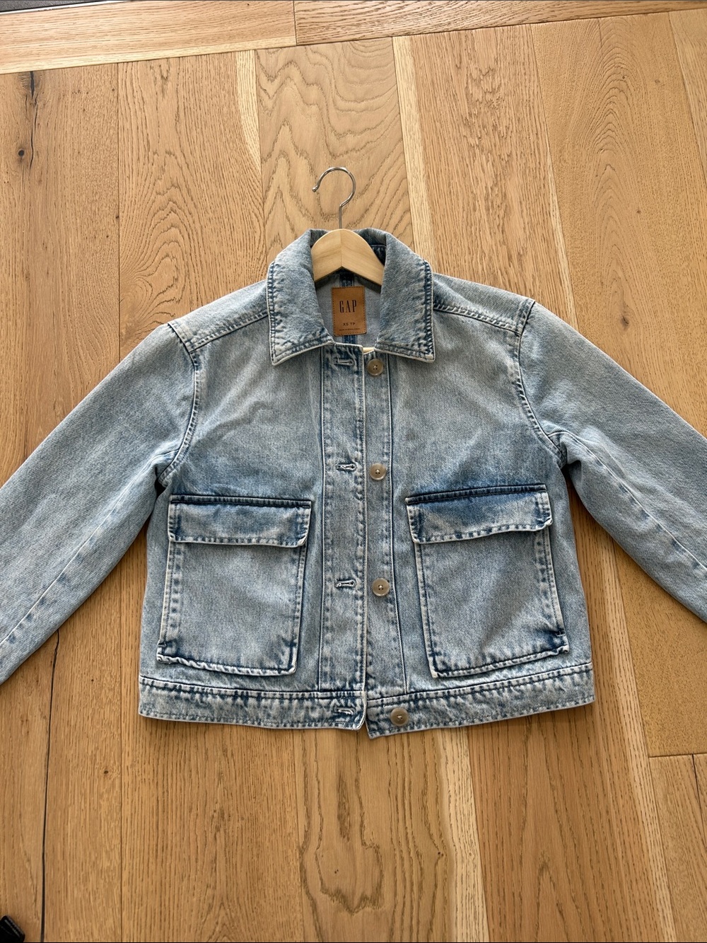 GAP Light Blue Washed Denim Jacket with Front Flap Pockets